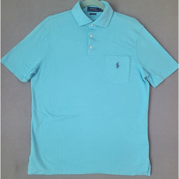 NWOT Polo Ralph Lauren Mens Custom Fit Polo Shirt S Aqua Blue Pocket Pony - Picture 1 of 7